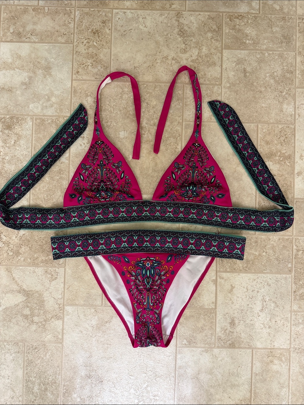 Victoria's Secret Fuchsia Paisley Trim Two-Piece Bikini